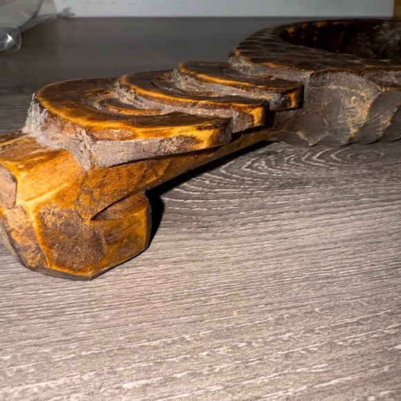 Unique Hand Carved Wood Bowl Spoon Brown 11” Primitive - Picture 5 of 5